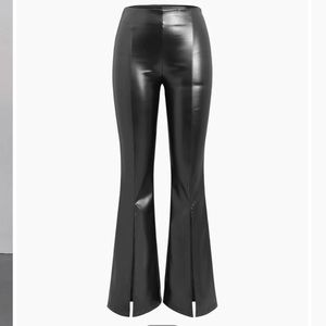 Black Faux Leather Flare Split Leg Pants
